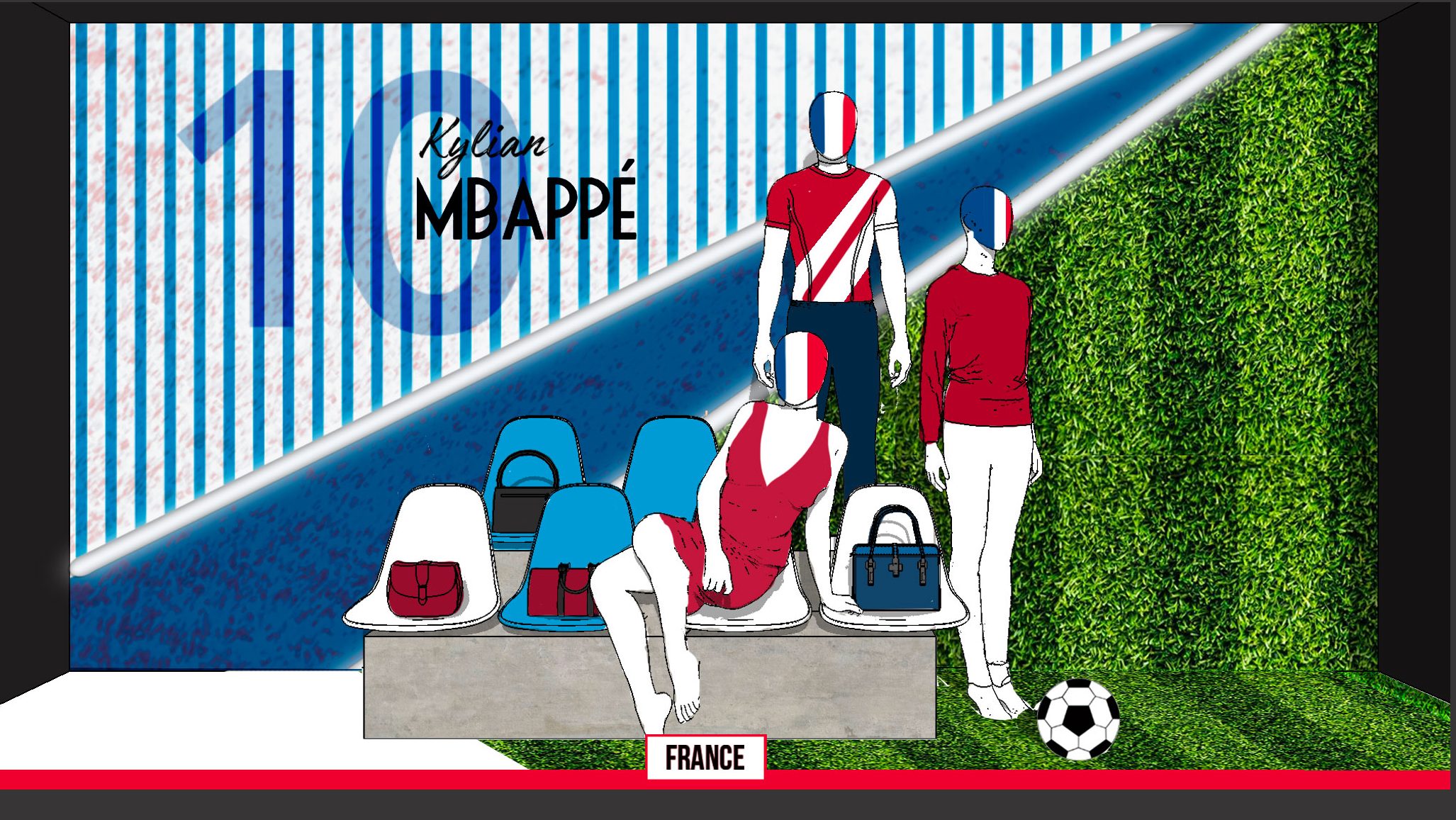 concept de vitrine de football pour le magasin Le Printemps