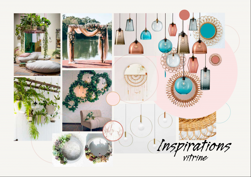 moodboard pour un concept de vitrine pour des bijoux Lou Yetu