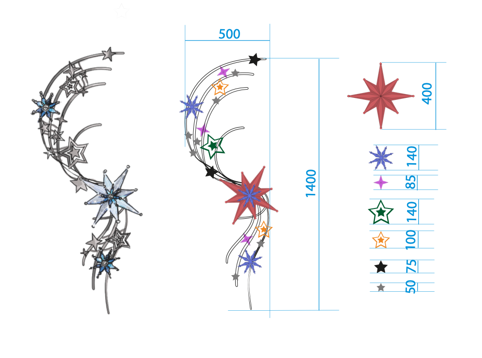 plan et taille d'un décor étoilé pour une décoration événementielle