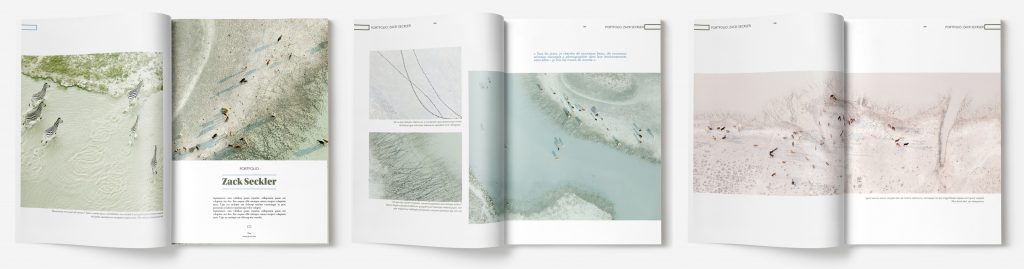 concept graphique d'un magazine de voyage présentant une double page de la rubrique portfolio