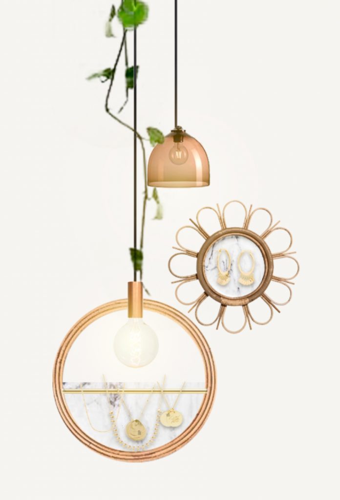 dessin de concept pour la présentation de bijoux pour une vitrine