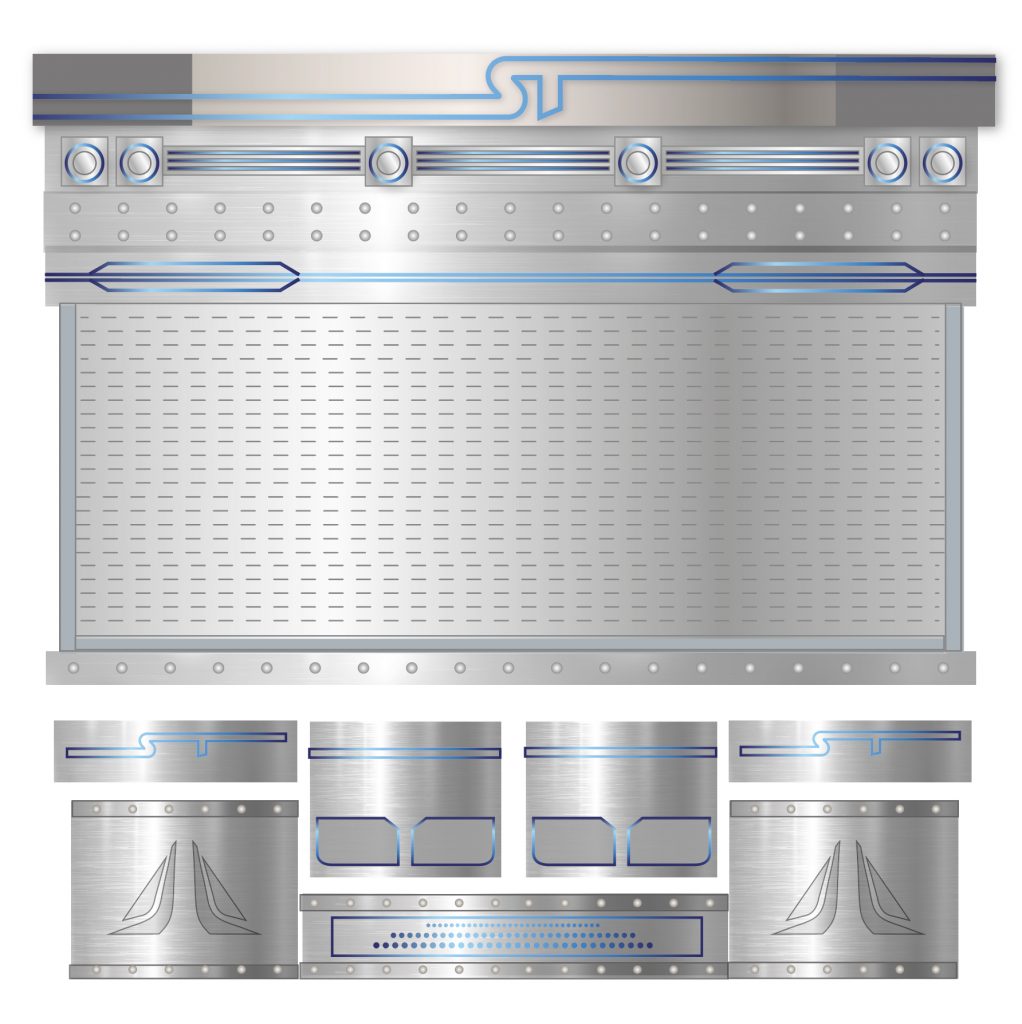 graphisme des visuels décoratifs pour habiller ou personnaliser un véhicule merchandising dans un univers futuriste