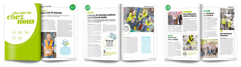 identité graphique d'une rubrique d'un magazine pour une entreprise de recyclage