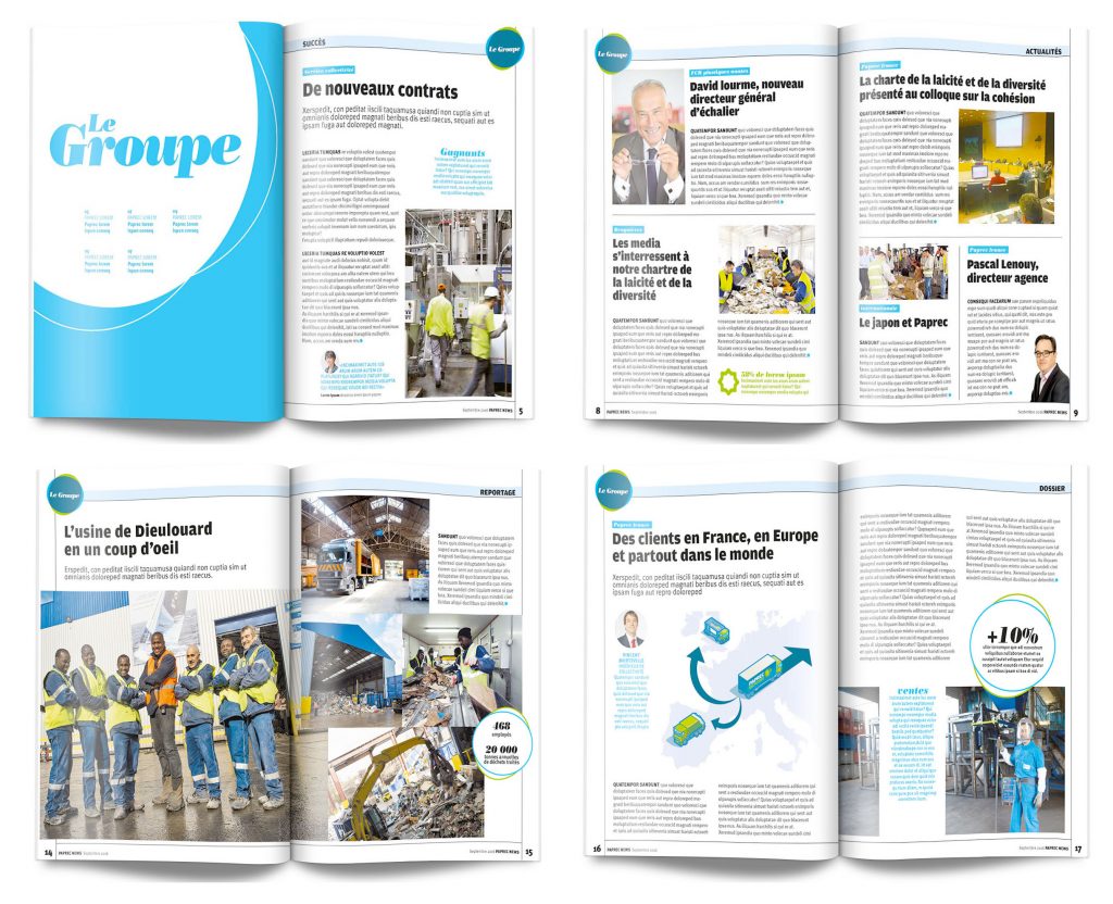 identité graphique d'une rubrique d'un magazine pour une entreprise de recyclage