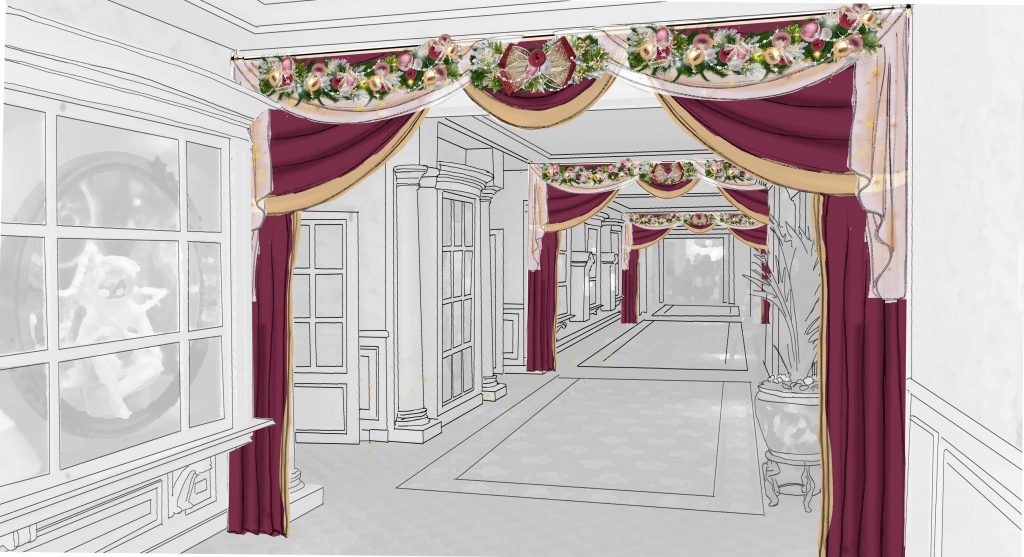 croquis de Décoration de Noël au Disneyland Hôtel