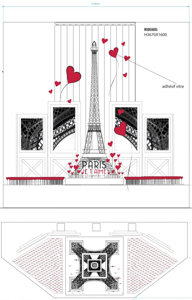 Plan de décoration d'une vitrine pour la scénographie commerciale d'un magasin