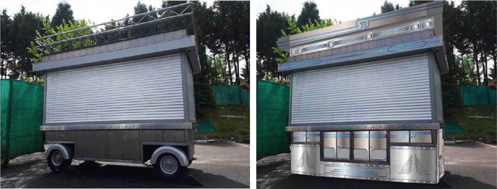 habillage ou personnalisation d'un véhicule avec des visuels décoratifs pour créer un univers futuriste