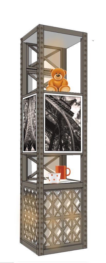 Support de présentation merchandising de produits d'une vitrine pour la scénographie commerciale d'un magasin