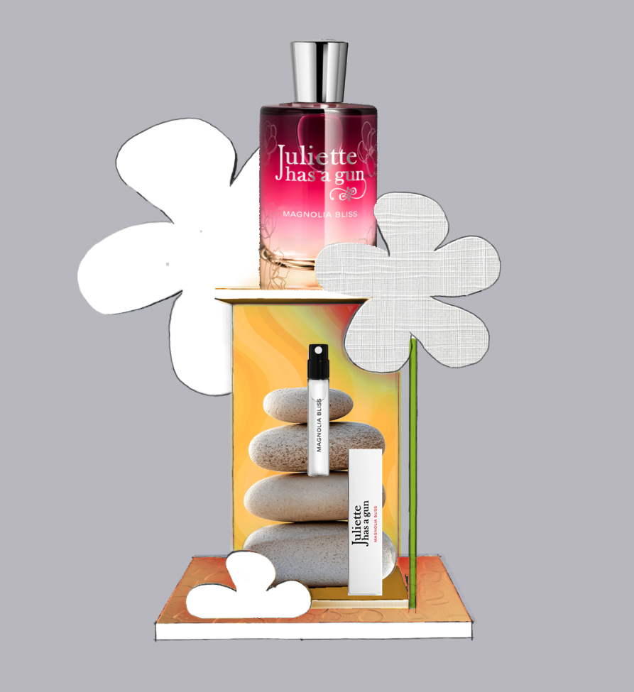 parfums sur un support de présentation décoratif pour optimiser le visual merchandising